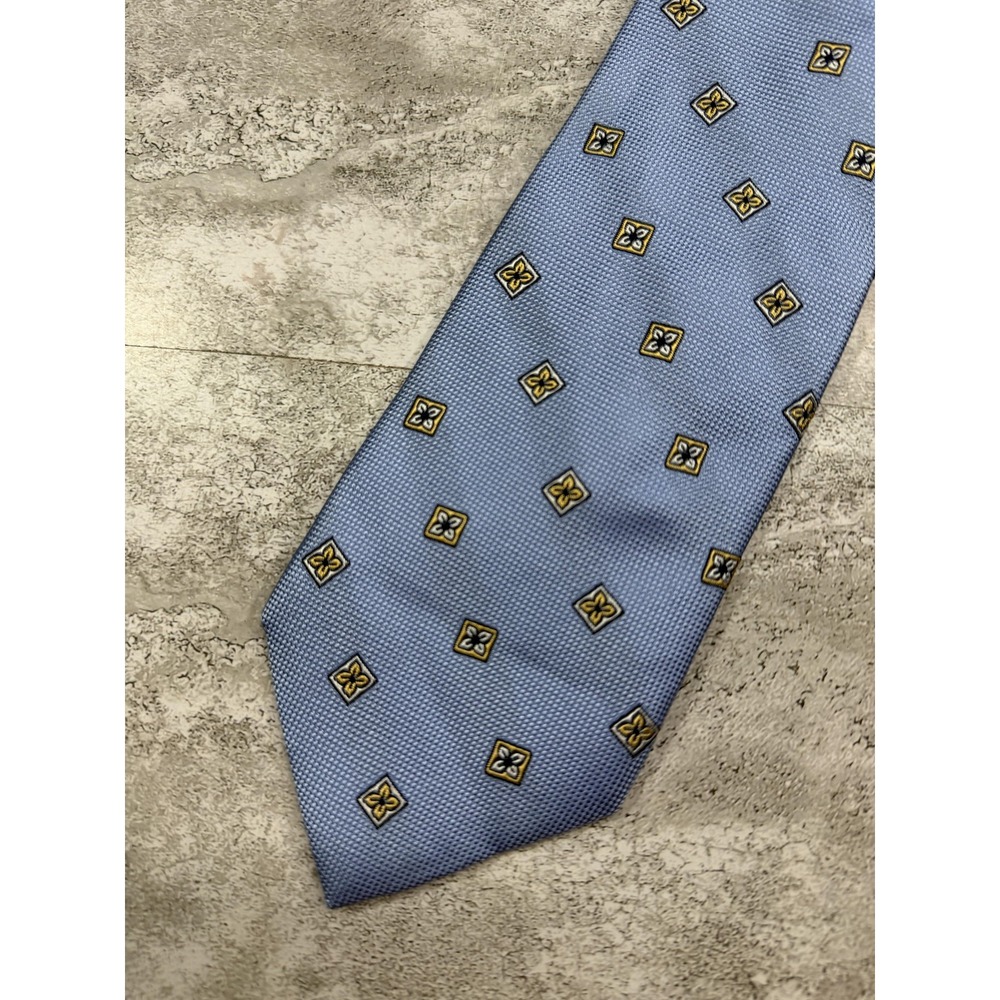 Jos. A. Bank Executive Tie Mens Blue Gold Silk Geometric Jacquard Necktie‎ 60"